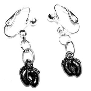 1" Silver Plated BABY FEET Clipon Earrings